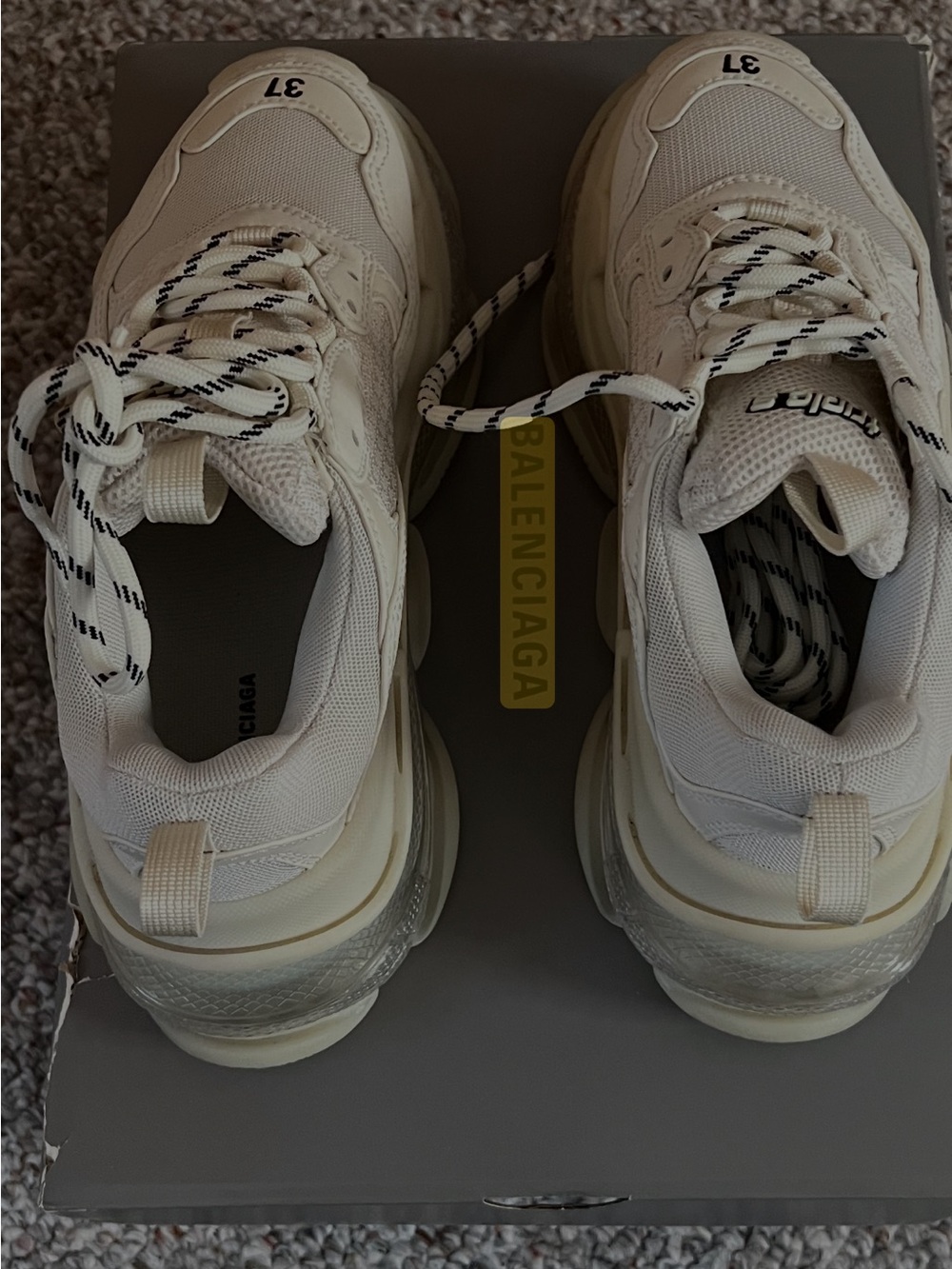 Balenciaga Women's Triple S Sneakers in Cream with Black-Striped Laces